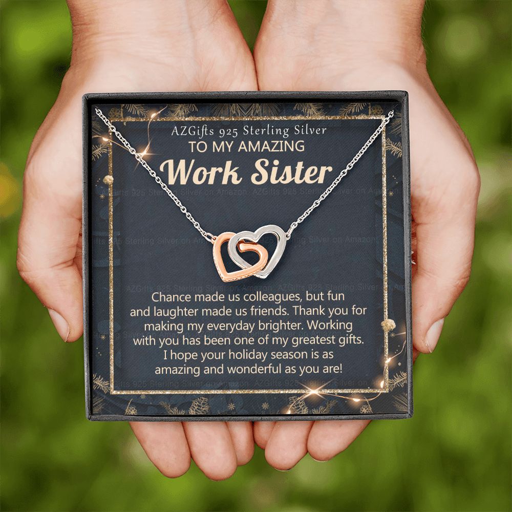 To My Work Sister Necklace Gift for Colleague Christmas Necklace for Work Sister from Co-Worker Christmas Pendant Gift for Colleague Christmas Jewelry Gift for Her Women 301 Interlocking Hearts Necklace