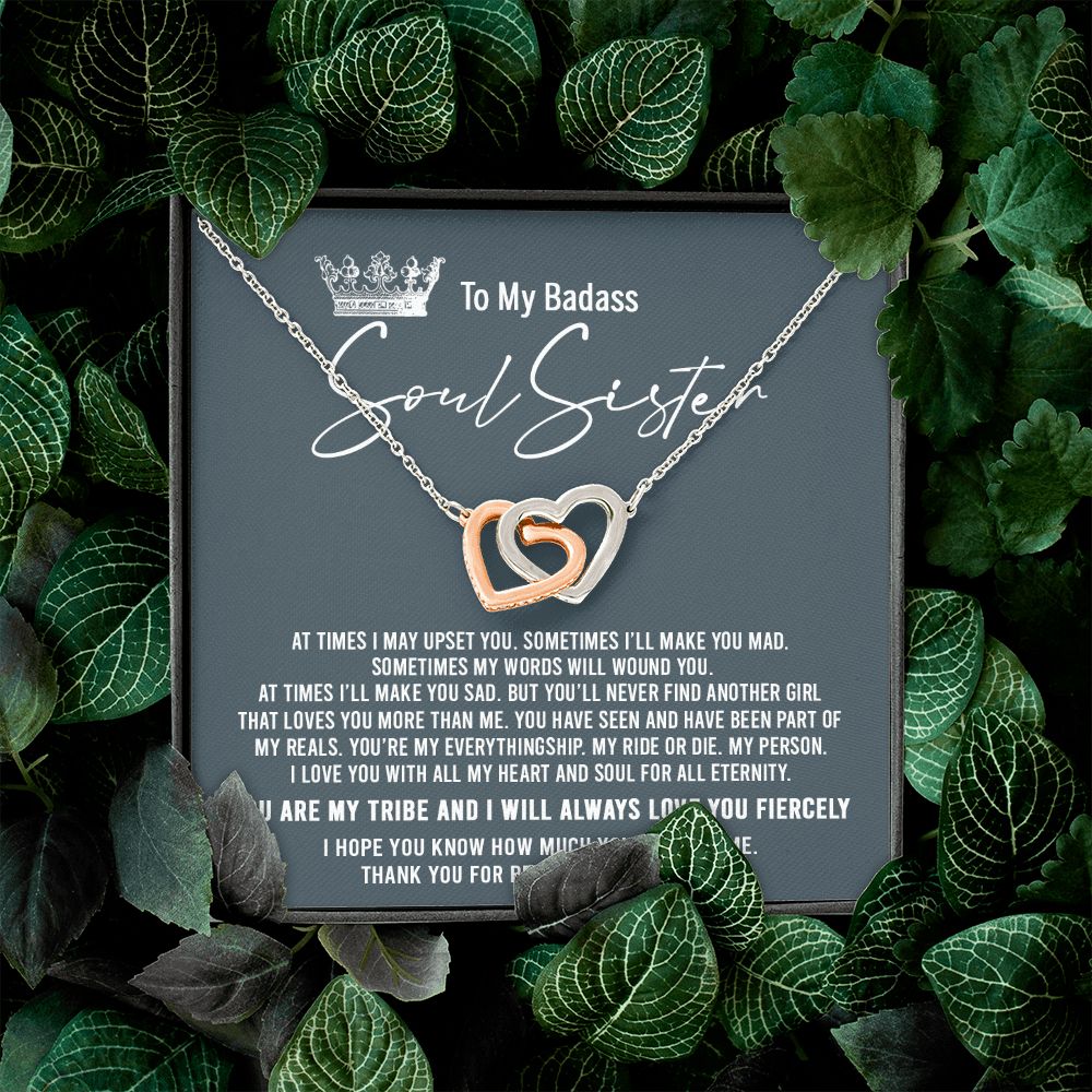To My Badass Soul Sister Necklace Bestie BFF Gift Interlocking Hearts Necklace Interlocking Hearts Necklace