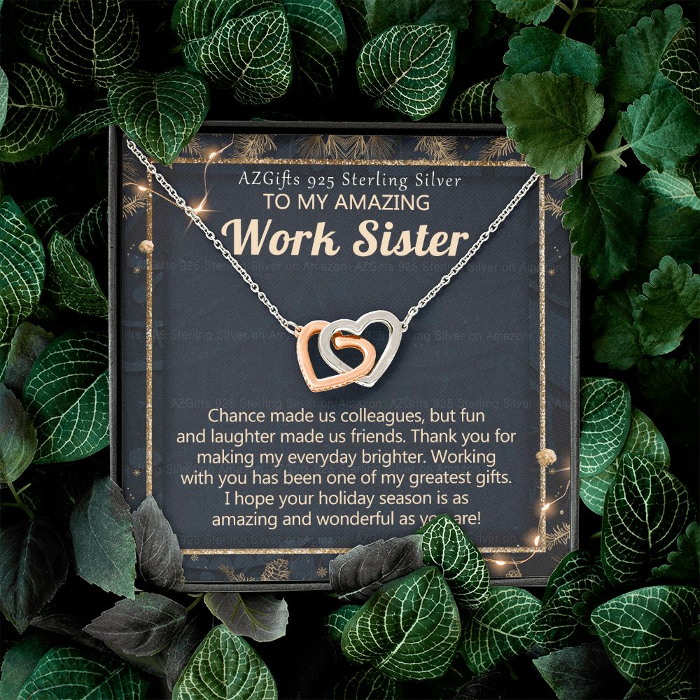 To My Work Sister Necklace Gift for Colleague Christmas Necklace for Work Sister from Co-Worker Christmas Pendant Gift for Colleague Christmas Jewelry Gift for Her Women 301 Interlocking Hearts Necklace
