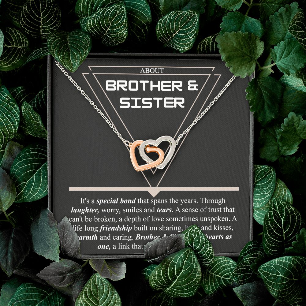 Brother & Sister Gift Necklace Cuban Link Chain Necklace Gift From Sister to Bro Interlocking Hearts Necklace