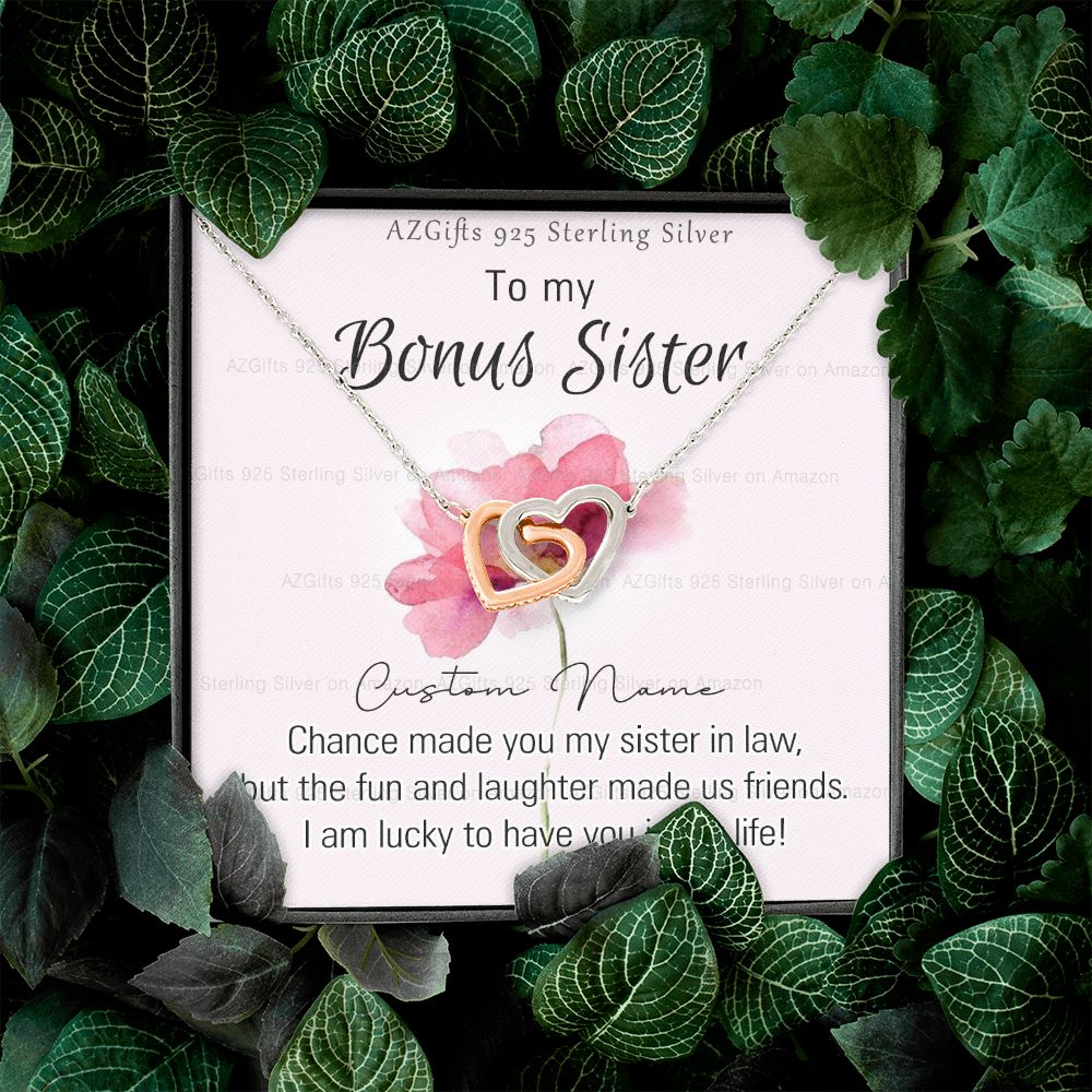To my Bonus Sister Necklace Pendant for Sister in law Gift for Sister-in-Law Birthday Gift Idea for Her Sister of the Groom Necklace for Future Sister in Law Gift Interlocking Hearts Necklace
