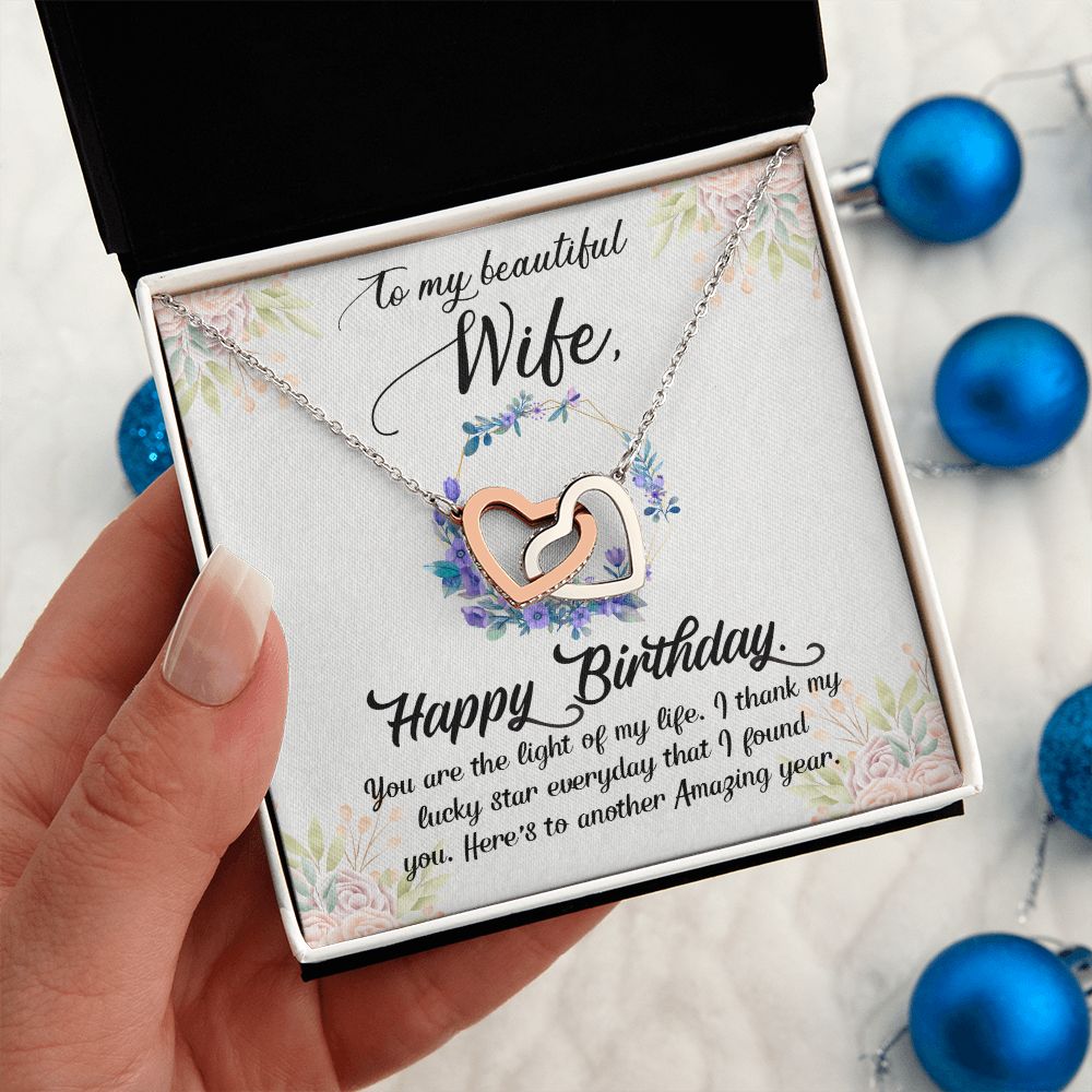 To My Beautiful Wife Necklace  Interlocking Hearts Necklace Message Card and Box Gift Set for Girlfriend Women from Husband Boyfriend Couples Pendant Jewelry Valentines Day Anniversary Birthday