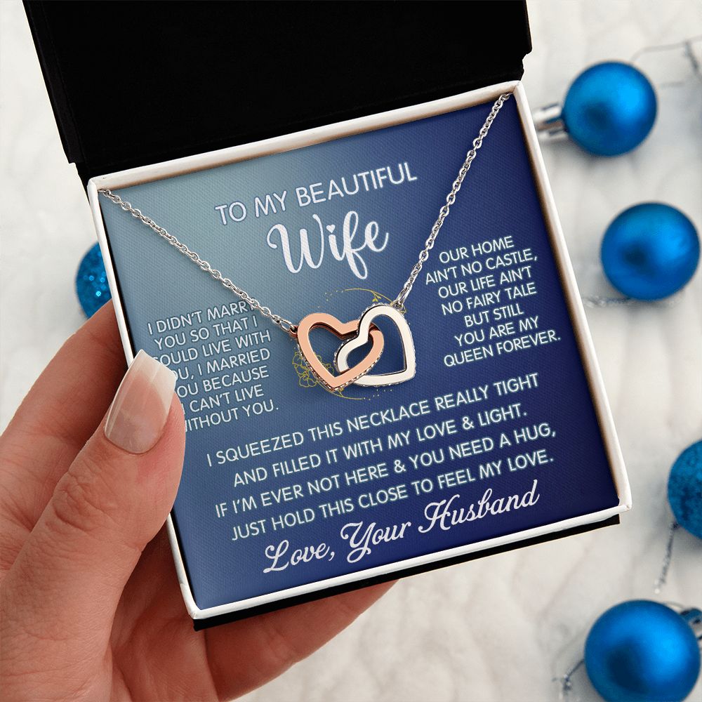 Gifts For Wife Romantic, Wife Birthday Gift Ideas, To My Beautiful Wife Necklace, Interlocking Hearts Necklace For Wife From Husband Jewelry Message Card and Gift Box