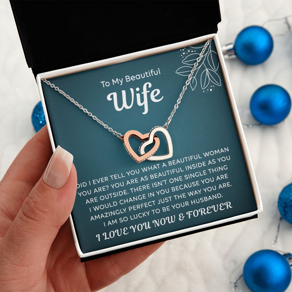 To My Beautiful Wife Necklace From Husband Interlocking Hearts Necklace for Wife Soulmate Jewelry with Message Card and Box Necklaces for Women Valentines Day Happy Anniversary Present for Birthday Merry Christmas for Wife