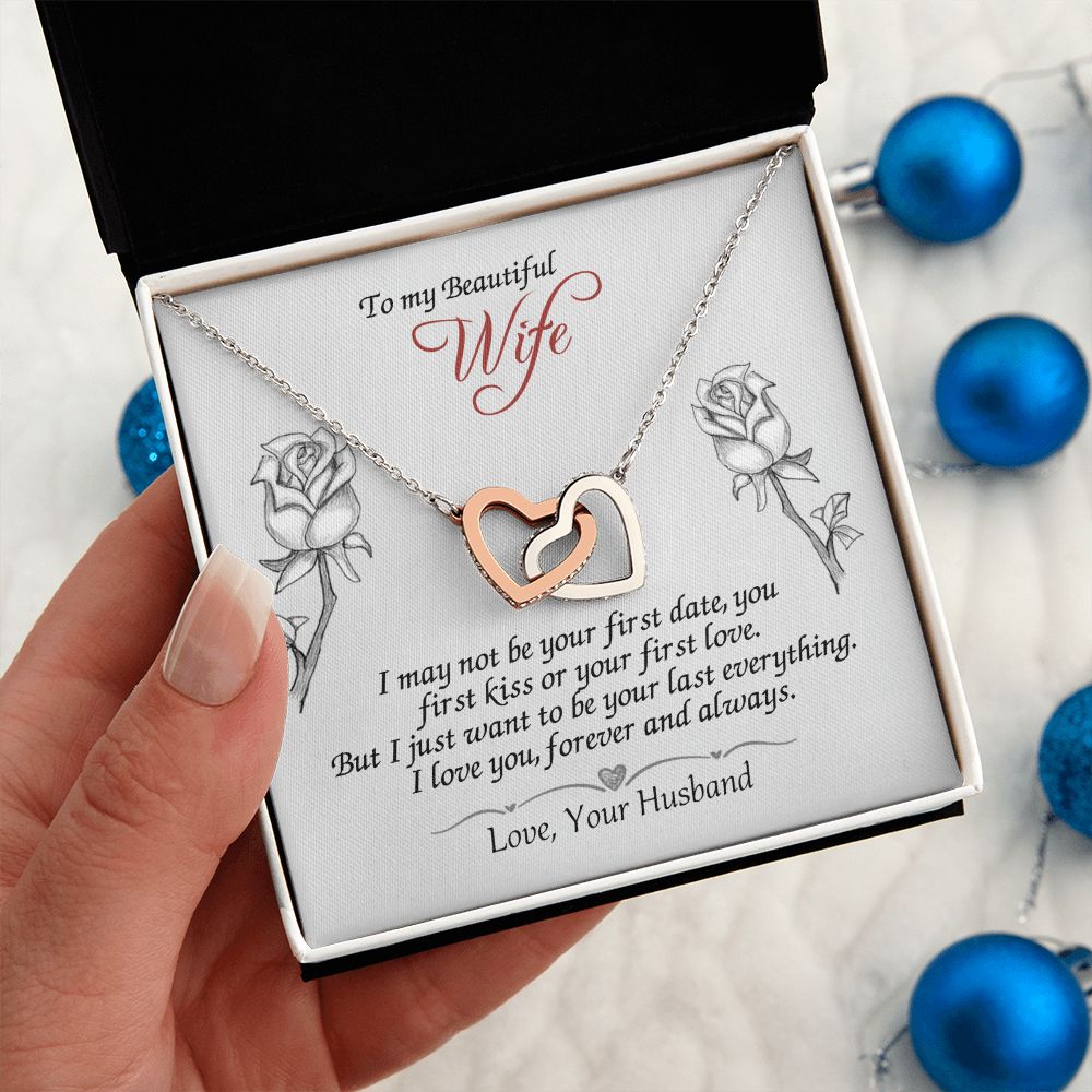 To My Beautiful Wife Necklace for Her Jewelry For Her Couples Gifts Necklaces For Soul Mate Christmas Jewelry Romantic Gifts For My Wife Girlfriend Pendant With Message Card Box Interlocking Hearts Necklace