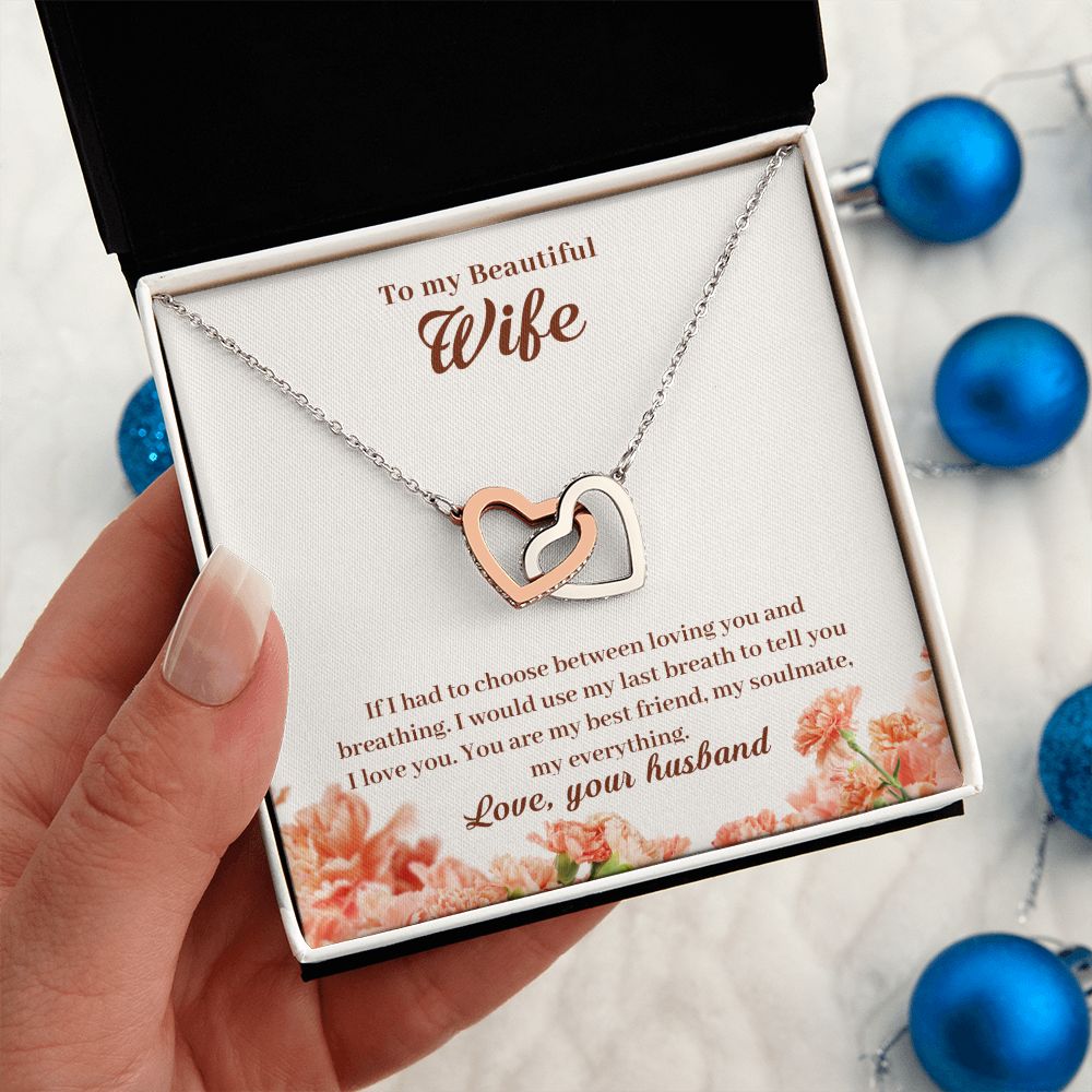 To My Wife Necklace from Husband Birthday Christmas Jewelry Gifts For My Wife with Message Card Box Personalized Gift Present Pendant for Future Wife Soulmate Girlfriend Interlocking Heart Necklace