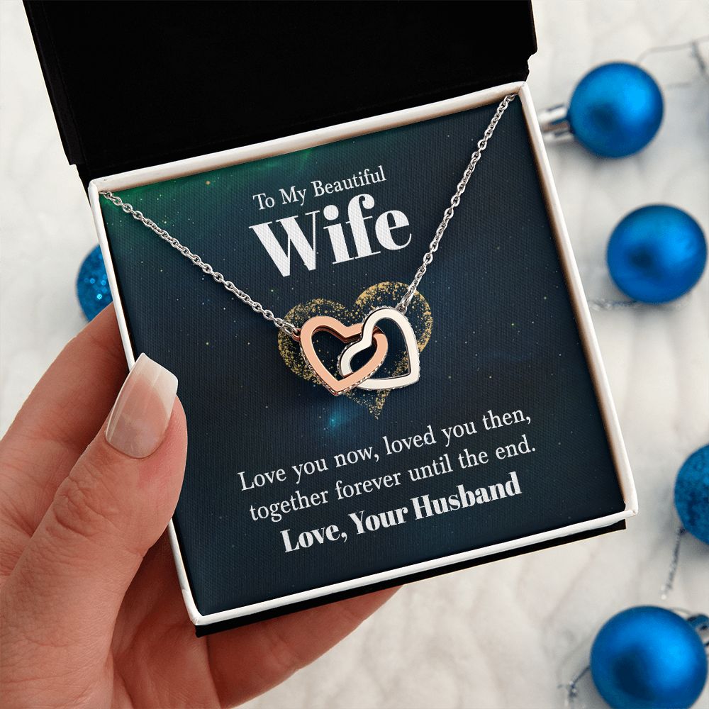 To My Beautiful Wife Necklace for Her Jewelry For Her Couples Gifts Necklaces For Soul Mate Christmas Jewelry Romantic Gifts For My Wife Girlfriend Pendant With Message Card Box Interlocking Heart Necklace