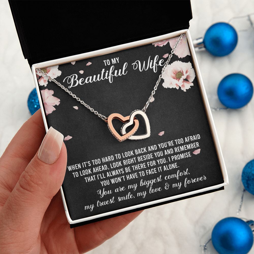 Interlocking Hearts Necklace Gifts For Wife Romantic, Wife Birthday Gift Ideas, To My Beautiful Wife Necklace, Necklace For Wife From Husband, Message Card and Gift Box
