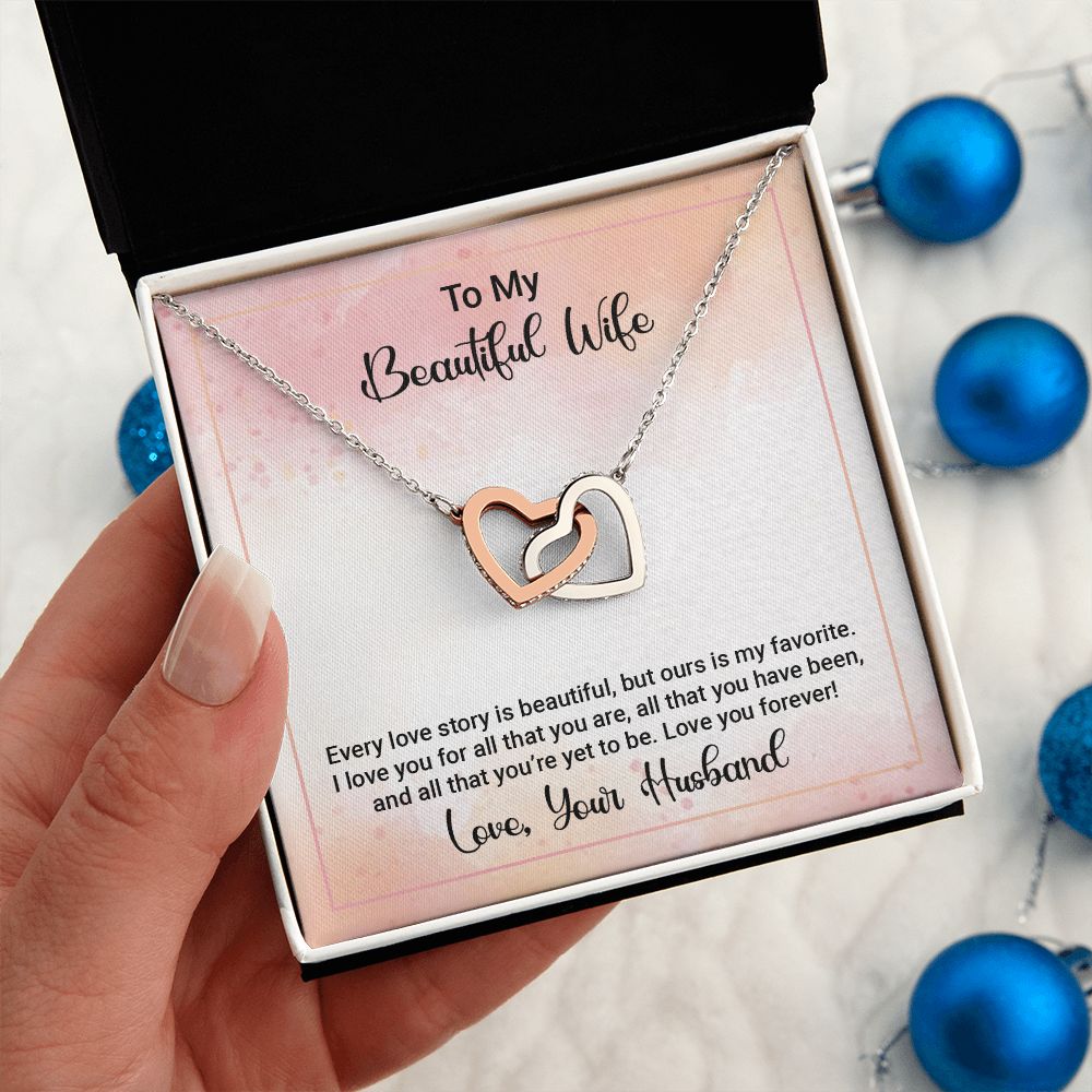 Gifts Necklace For Wife From Husband To My Beautiful Wife Necklace Interlocking Heart Pendant Necklace from Husband  On Valentines Day Anniversary with Message Card and Gift Box