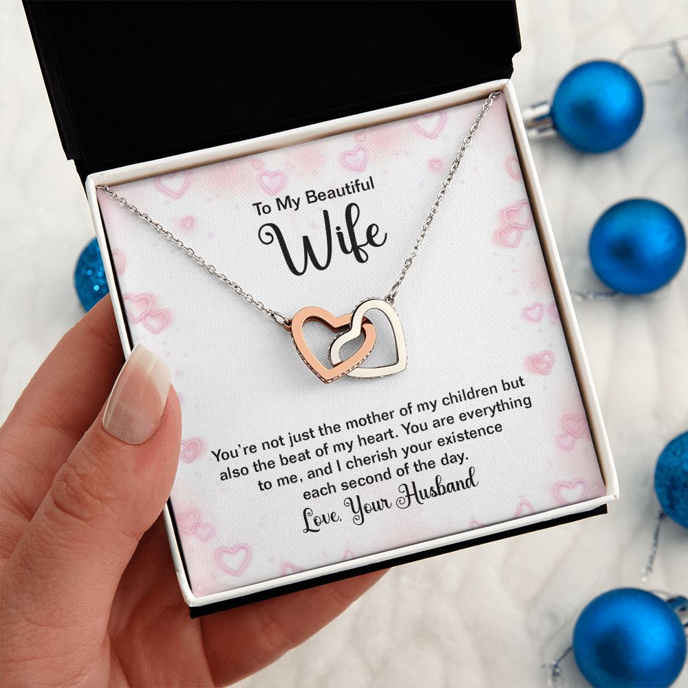 Valentine's Day Gift for Wife, Interlocking Hearts Necklace for Wife, Necklace for Wife from Husband, Gold/Silver Pendant, Present for Birthday, Anniversary, Christmas
