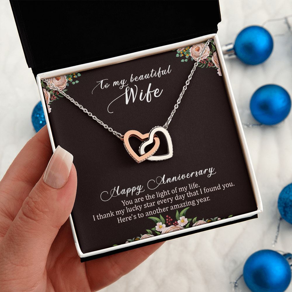 To My Wife Necklace Interlocking Heart Necklace Wife Gifts From Husband To My Wife Necklace, Gift for Her Romantic, Girlfriend Gifts Includes Message Card and Gift Box