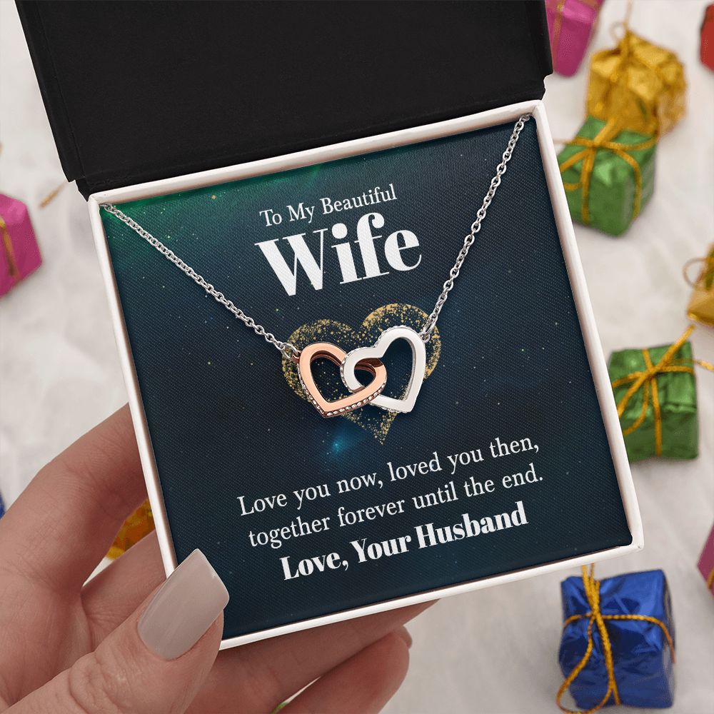 To My Beautiful Wife Necklace for Her Jewelry For Her Couples Gifts Necklaces For Soul Mate Christmas Jewelry Romantic Gifts For My Wife Girlfriend Pendant With Message Card Box Interlocking Heart Necklace