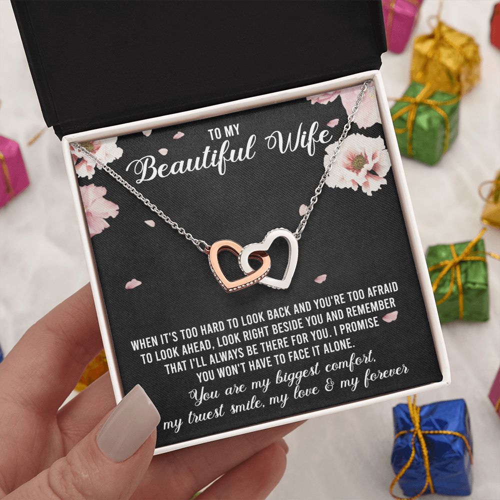 Interlocking Hearts Necklace Gifts For Wife Romantic, Wife Birthday Gift Ideas, To My Beautiful Wife Necklace, Necklace For Wife From Husband, Message Card and Gift Box