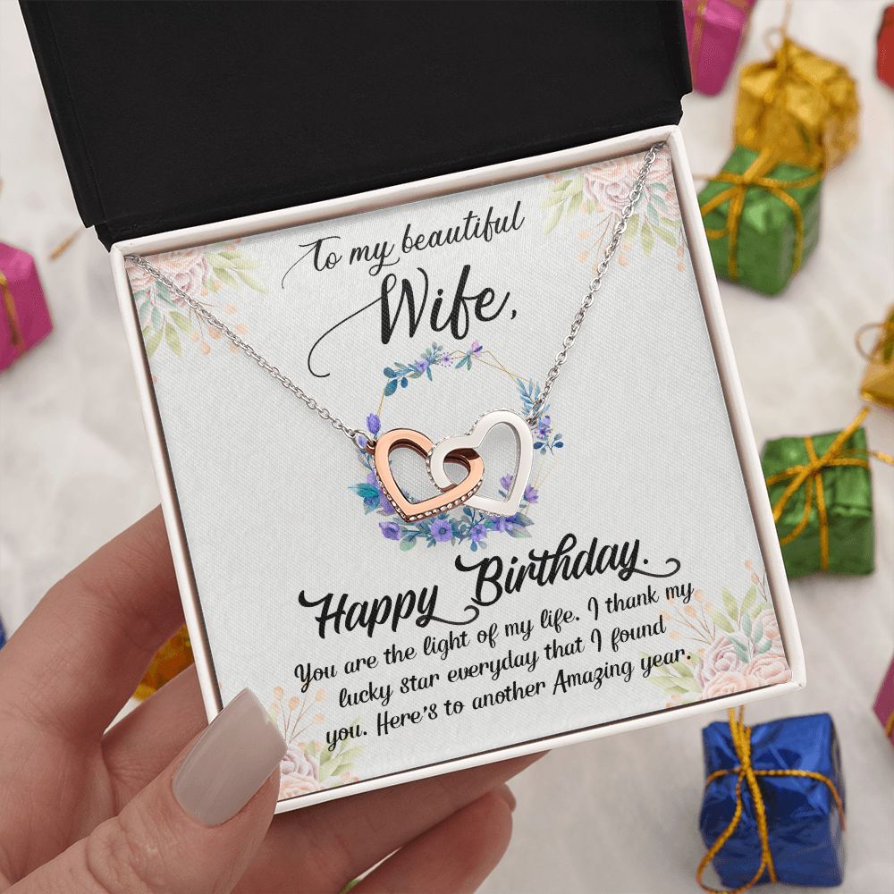 To My Beautiful Wife Necklace  Interlocking Hearts Necklace Message Card and Box Gift Set for Girlfriend Women from Husband Boyfriend Couples Pendant Jewelry Valentines Day Anniversary Birthday