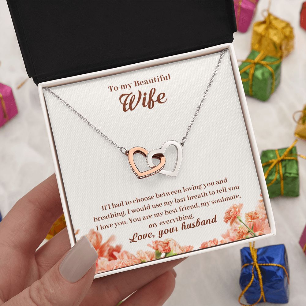To My Wife Necklace from Husband Birthday Christmas Jewelry Gifts For My Wife with Message Card Box Personalized Gift Present Pendant for Future Wife Soulmate Girlfriend Interlocking Heart Necklace