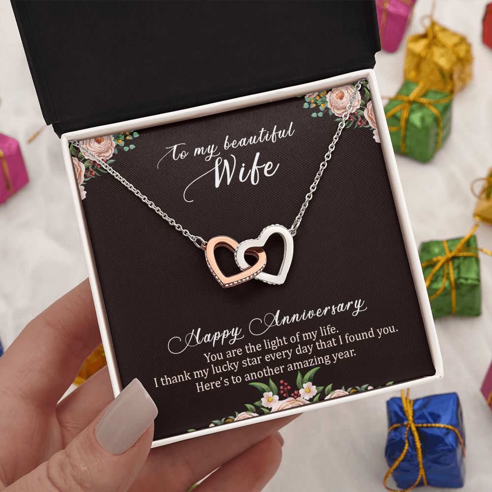 To My Wife Necklace Interlocking Heart Necklace Wife Gifts From Husband To My Wife Necklace, Gift for Her Romantic, Girlfriend Gifts Includes Message Card and Gift Box