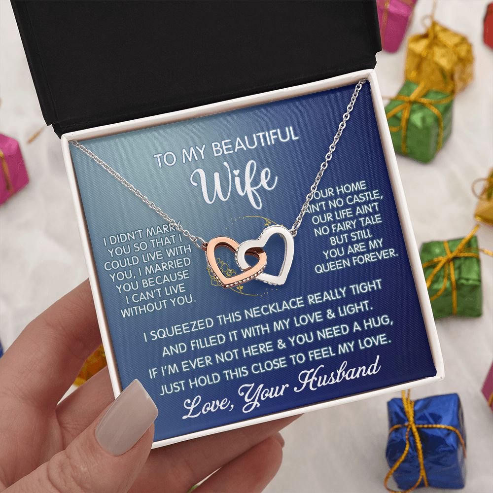 Gifts For Wife Romantic, Wife Birthday Gift Ideas, To My Beautiful Wife Necklace, Interlocking Hearts Necklace For Wife From Husband Jewelry Message Card and Gift Box
