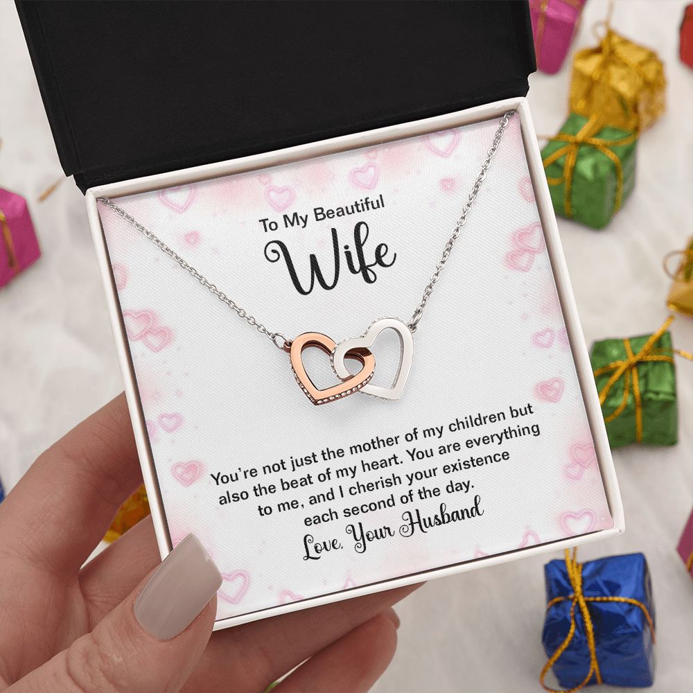 Valentine's Day Gift for Wife, Interlocking Hearts Necklace for Wife, Necklace for Wife from Husband, Gold/Silver Pendant, Present for Birthday, Anniversary, Christmas