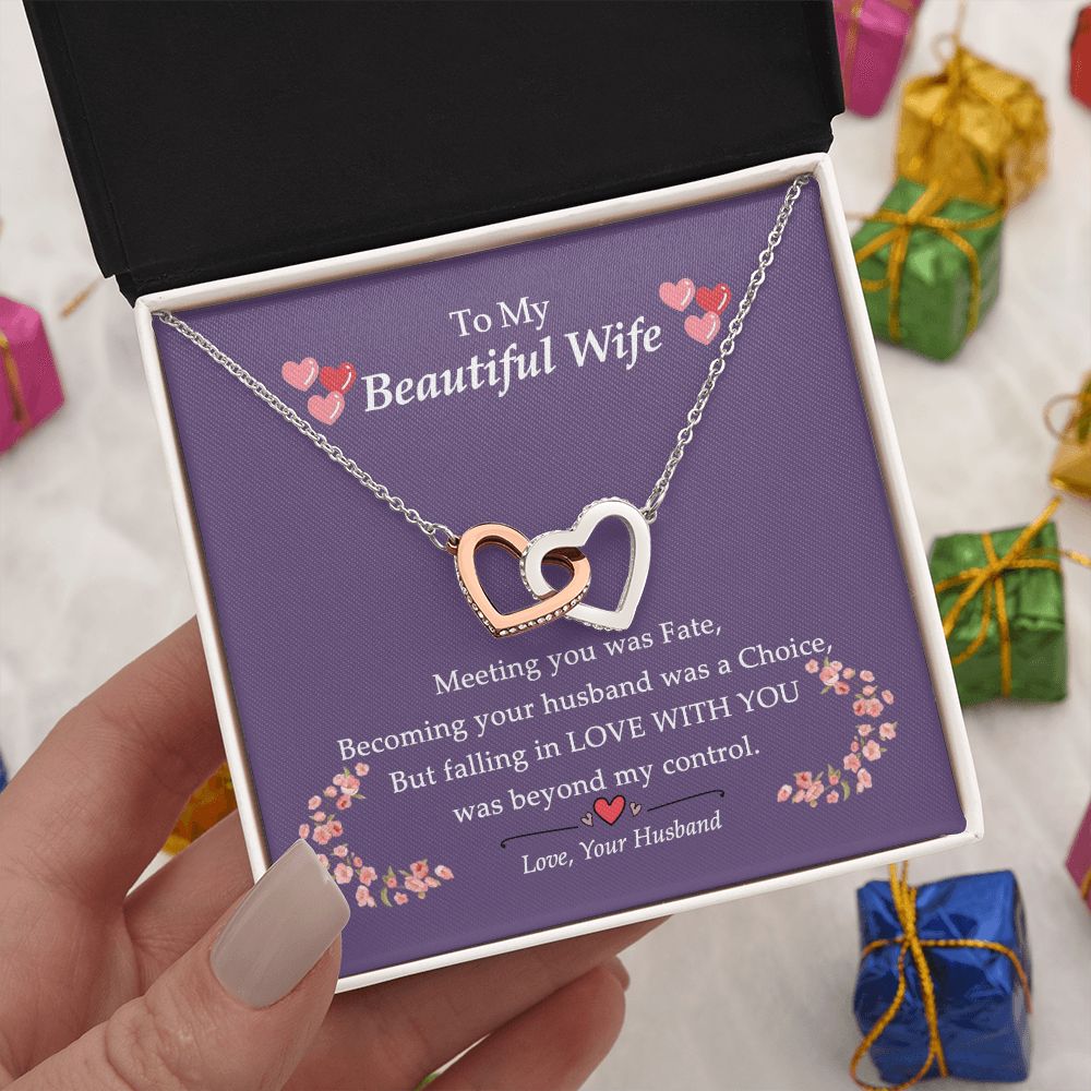 To my Beautiful Wife Necklace, Birthday For Wife Anniversary From Husband, Wedding, Anniversary, Gift for Wife, Interlocking Hearts Necklace for Wife Luxury Jewelry styles On Birthday, Xmas, Anniversary