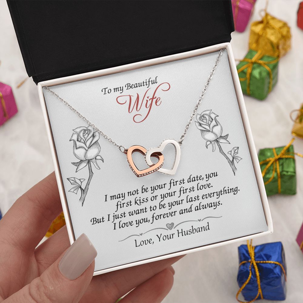 To My Beautiful Wife Necklace for Her Jewelry For Her Couples Gifts Necklaces For Soul Mate Christmas Jewelry Romantic Gifts For My Wife Girlfriend Pendant With Message Card Box Interlocking Hearts Necklace
