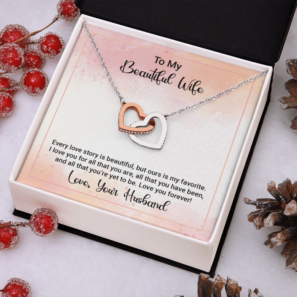 Gifts Necklace For Wife From Husband To My Beautiful Wife Necklace Interlocking Heart Pendant Necklace from Husband  On Valentines Day Anniversary with Message Card and Gift Box