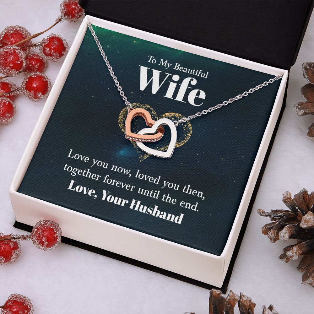 To My Beautiful Wife Necklace for Her Jewelry For Her Couples Gifts Necklaces For Soul Mate Christmas Jewelry Romantic Gifts For My Wife Girlfriend Pendant With Message Card Box Interlocking Heart Necklace