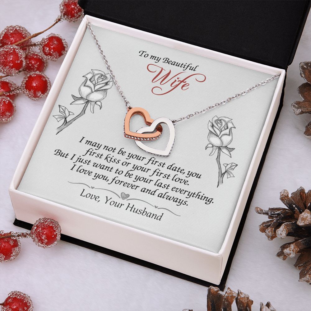 To My Beautiful Wife Necklace for Her Jewelry For Her Couples Gifts Necklaces For Soul Mate Christmas Jewelry Romantic Gifts For My Wife Girlfriend Pendant With Message Card Box Interlocking Hearts Necklace