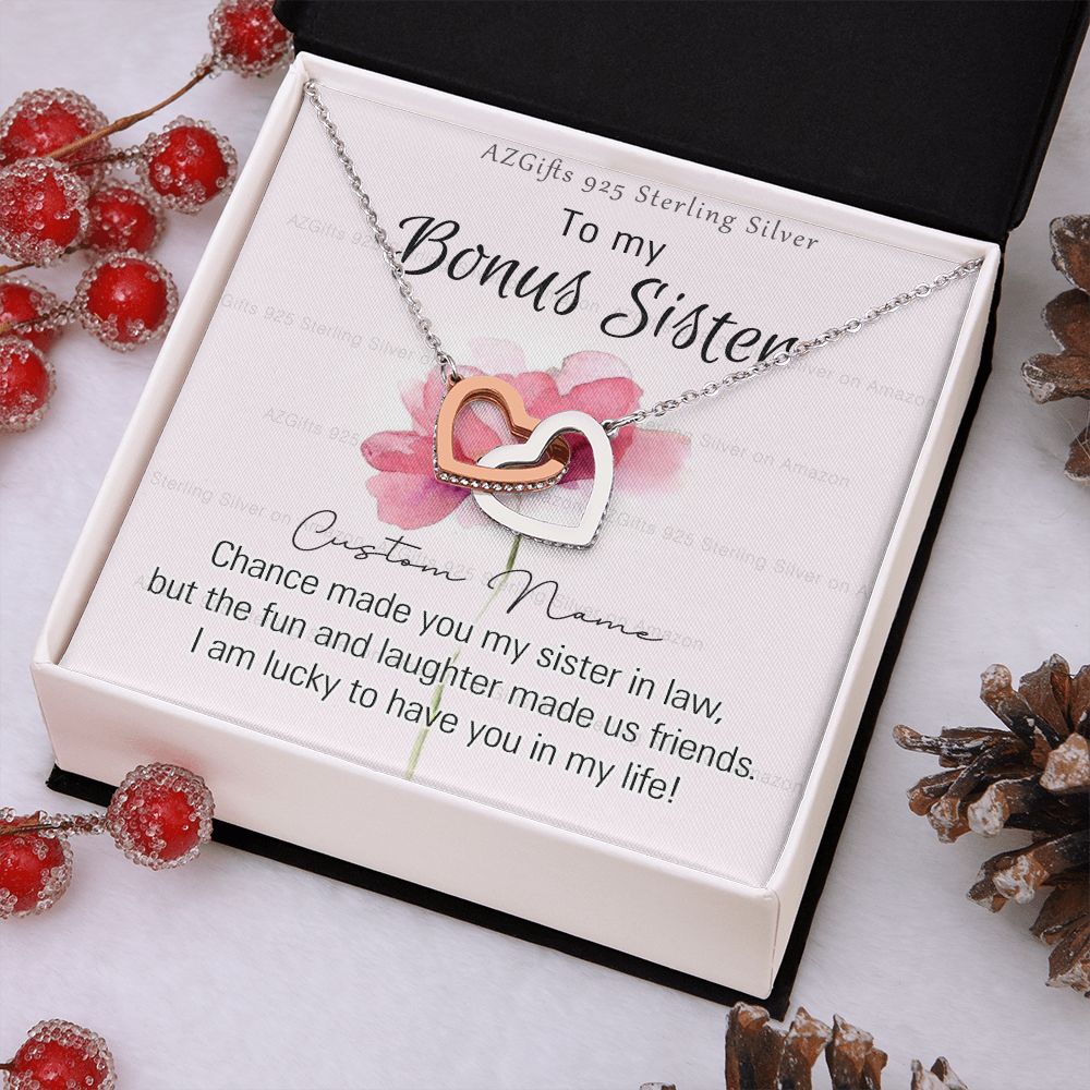 To my Bonus Sister Necklace Pendant for Sister in law Gift for Sister-in-Law Birthday Gift Idea for Her Sister of the Groom Necklace for Future Sister in Law Gift Interlocking Hearts Necklace