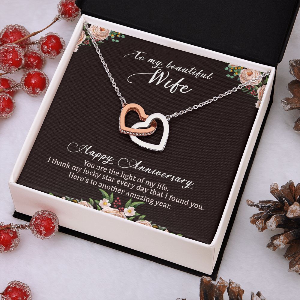To My Wife Necklace Interlocking Heart Necklace Wife Gifts From Husband To My Wife Necklace, Gift for Her Romantic, Girlfriend Gifts Includes Message Card and Gift Box