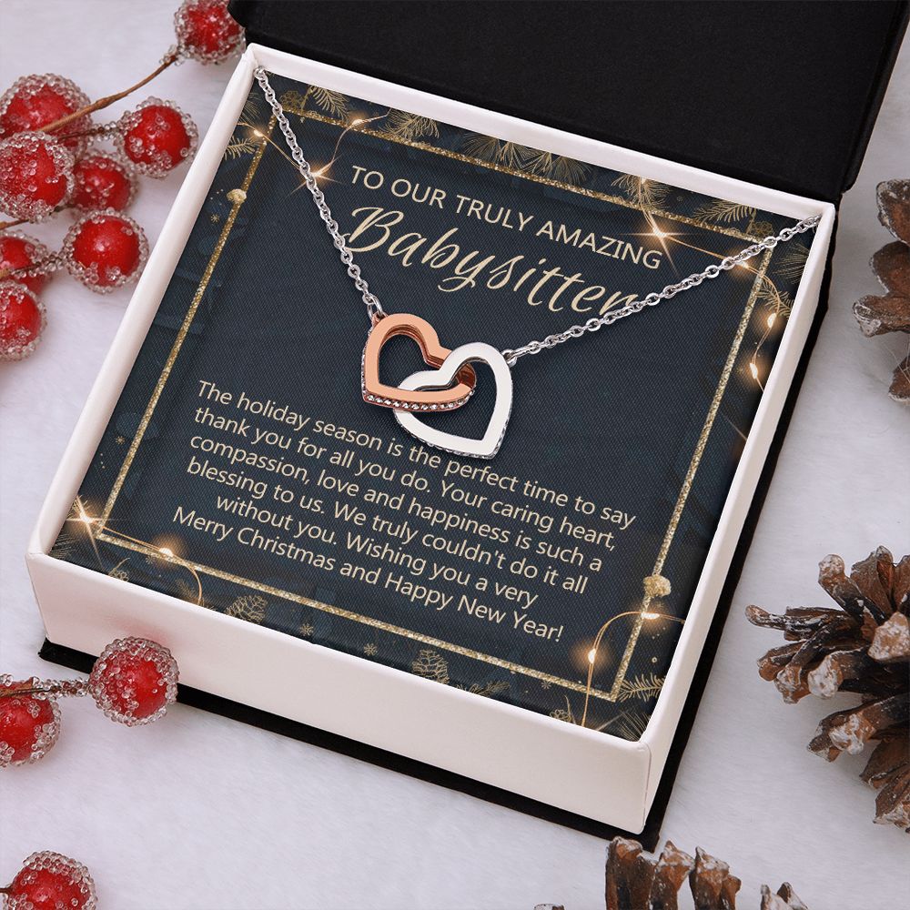 Babysitter Christmas Necklace Gift, Babysitter Gift, Christmas Babysitter Gift from Family, Merry Christmas Day Gift, Holiday Gift, Babysitter Necklace for Women 301 Interlocking Hearts Necklace