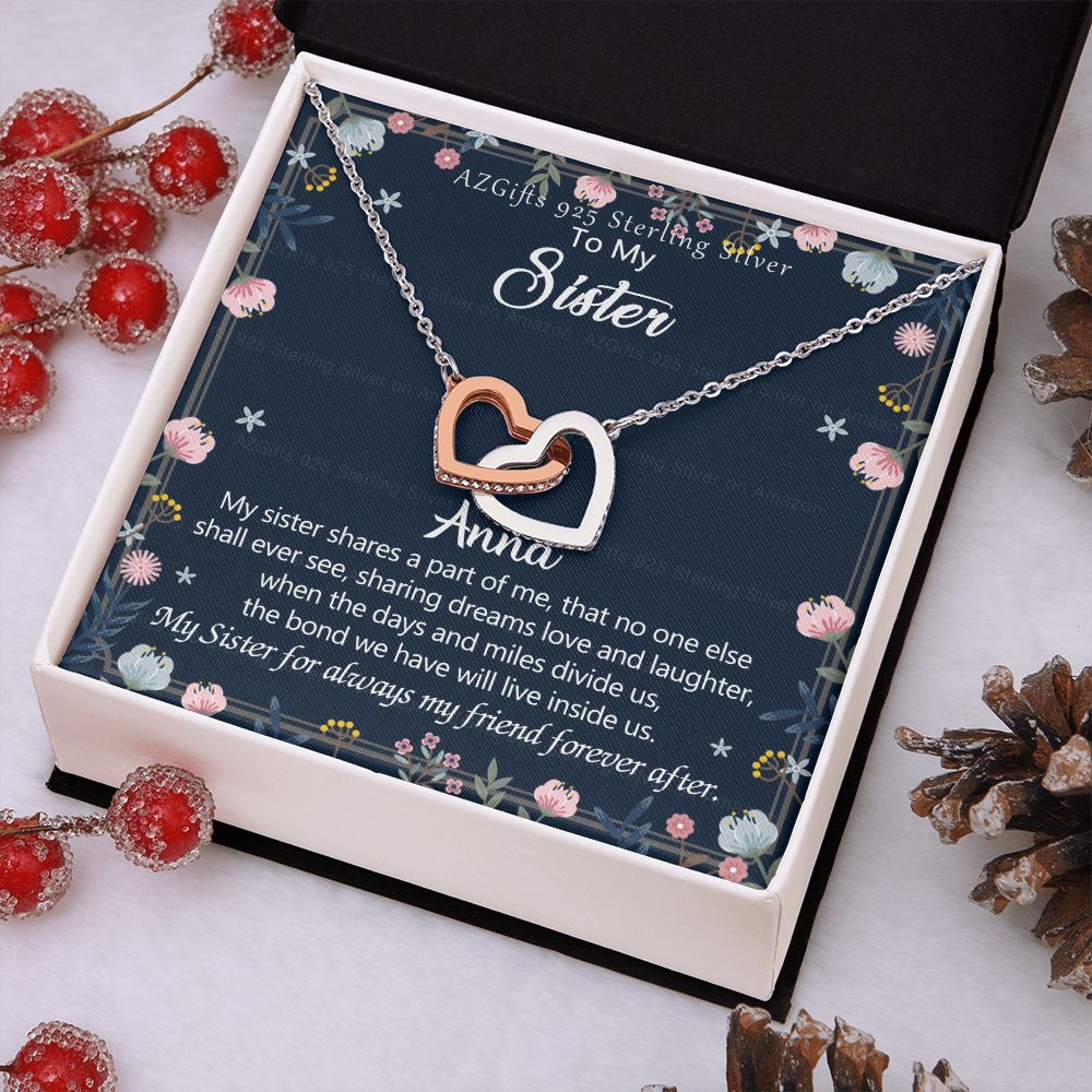 To My Sister Necklace, Pendant Inspirational Jewelry for Women Teen Girl, Keepsake Family and Friendship Gifts, Gift for Sisters, Necklace for Sisters, Sisters Jewelry 301 Interlocking Hearts Necklace
