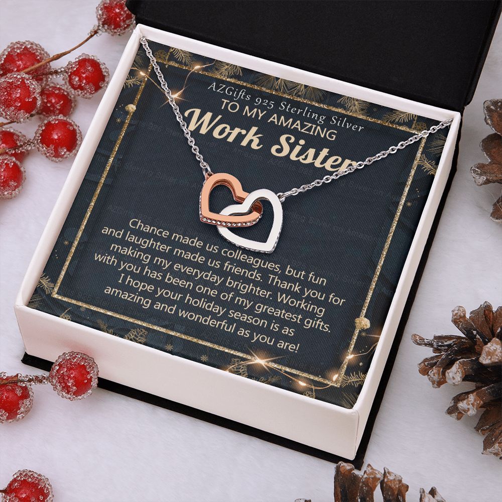 To My Work Sister Necklace Gift for Colleague Christmas Necklace for Work Sister from Co-Worker Christmas Pendant Gift for Colleague Christmas Jewelry Gift for Her Women 301 Interlocking Hearts Necklace