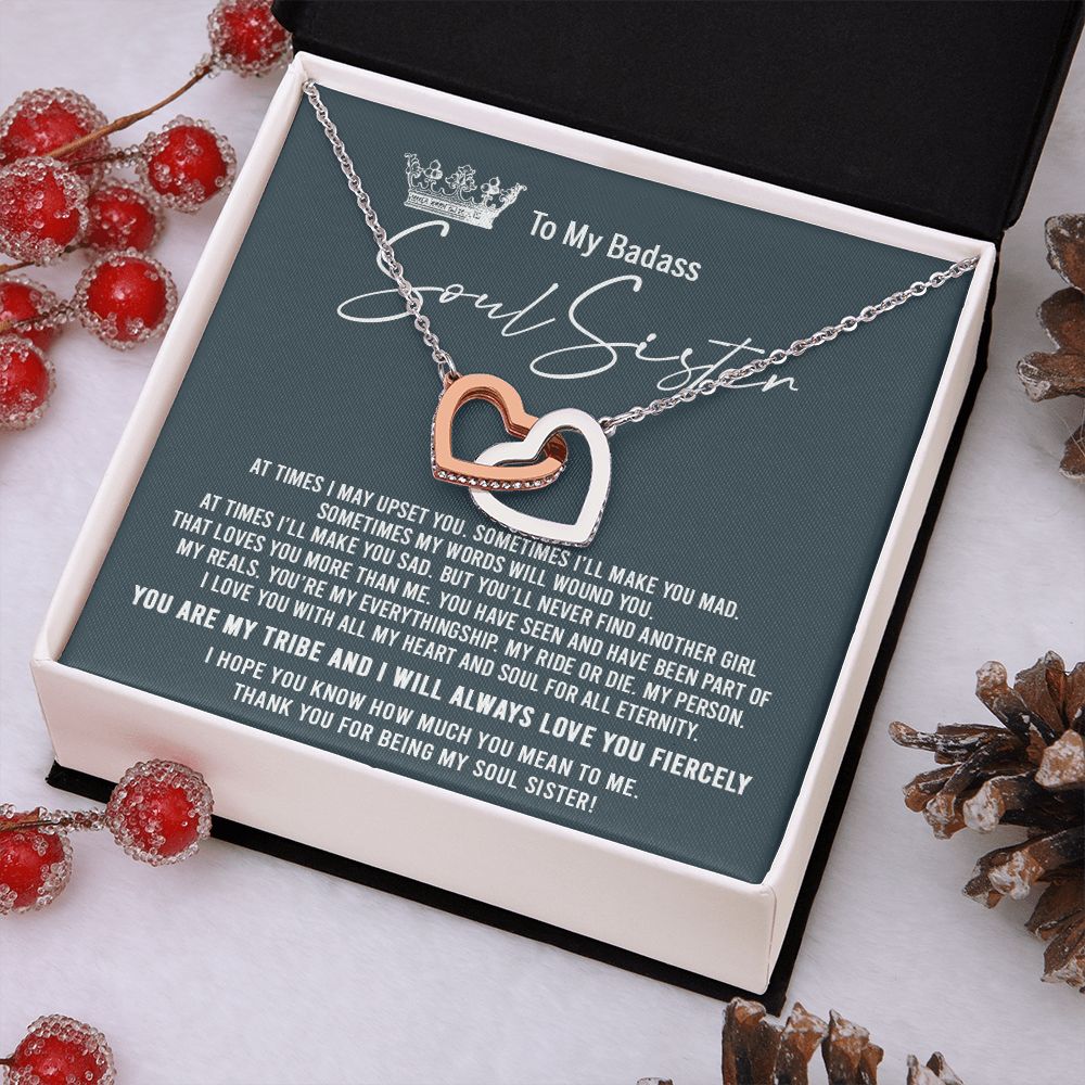 To My Badass Soul Sister Necklace Bestie BFF Gift Interlocking Hearts Necklace Interlocking Hearts Necklace