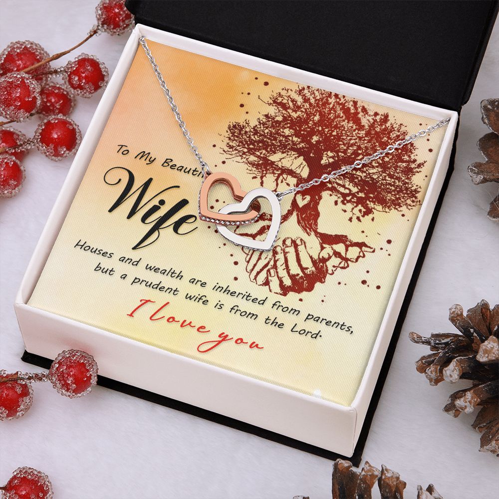 To My Beautiful Wife Necklace, Gift for Wife, Girlfriend, Soulmate Neckalce Gift for Wife from Husband Necklace for Wife Luxury Jewelry Necklaces Styles On Birthday, Xmas, tyle Luxury Led Box Interlocking Hearts Necklace