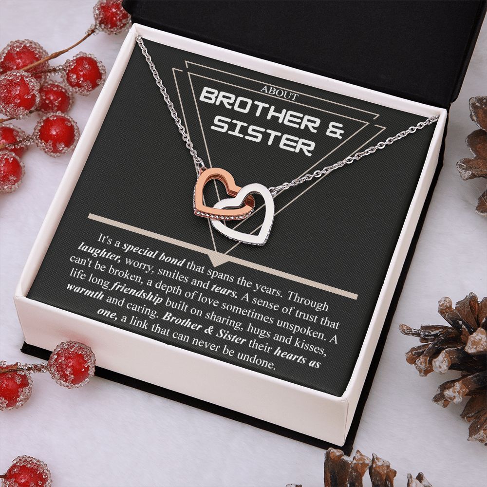 Brother & Sister Gift Necklace Cuban Link Chain Necklace Gift From Sister to Bro Interlocking Hearts Necklace