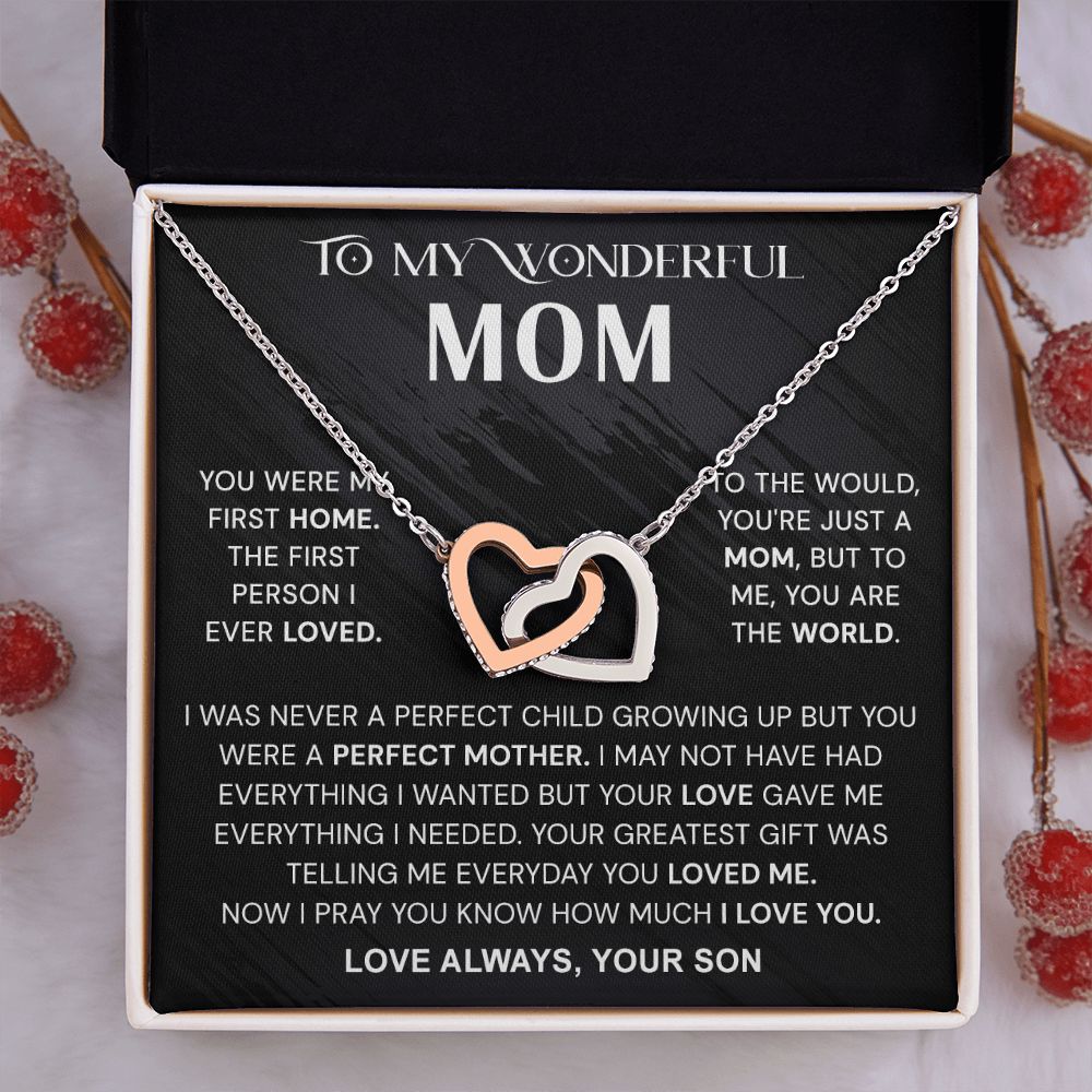 To My Wonderful Mom Necklace, Mom From Son Gift, Gift for Mother's Day From Son, Gift for Mom, Mother Gift from Son Necklace, Son to Mom Gifts, Mom gifts, Mothers Day Gift From Son Interlocking Hearts Necklace
