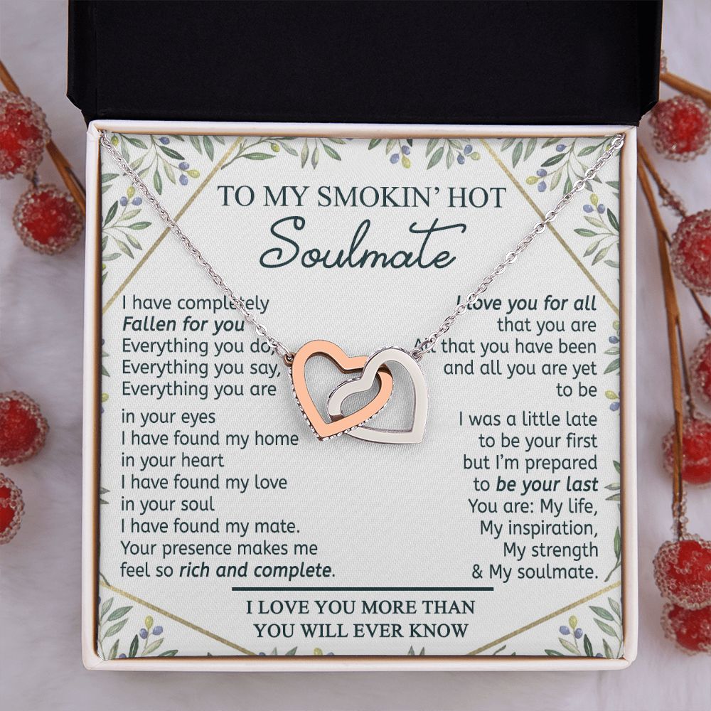 To My Smokin Hot Soulmate Necklace - Wife Gifts From Husband To My Wife Necklace, Gift for Her Romantic, Girlfriend Gifts Necklace for Wife from Men Includes Message Card and Gift Box 18 Interlocking Hearts Necklace