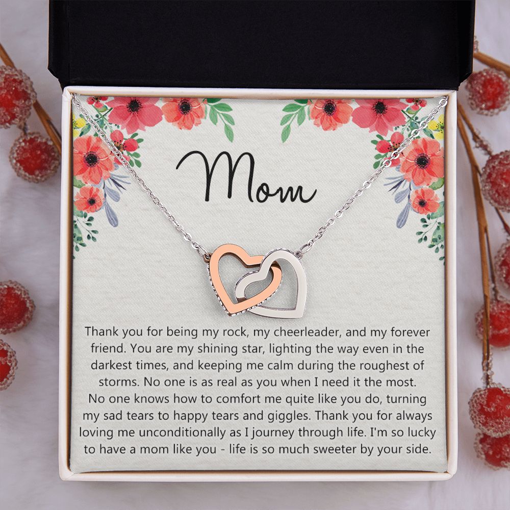 To My Mom Gift Necklace for Mother Daughter Jewelry, Thank You Mom Gift, Gift for Mom from Daughter to Mother Necklace Pendant Jewelry Box for Mom on Mother's Day Birthday Interlocking Hearts Necklace