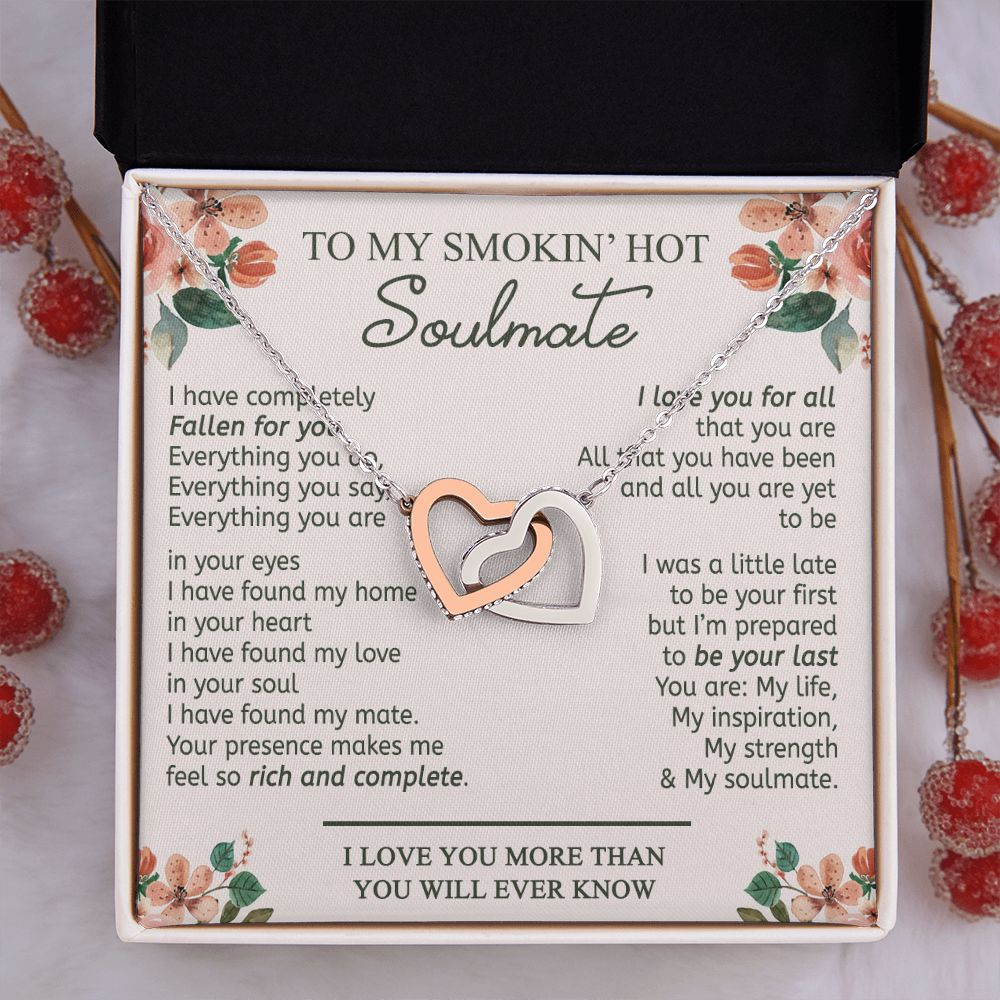 To My Smokin Hot Soulmate Necklace - Wife Gifts From Husband To My Wife Necklace, Gift for Her Romantic, Girlfriend Gifts Necklace for Wife from Men Includes Message Card and Gift Box 20 Interlocking Hearts Necklace