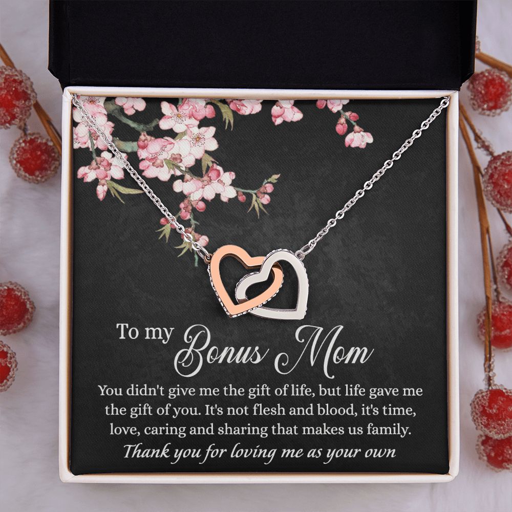 To My Bonus Mom Necklace, Gifts for Step Mom, Bonus Mom Necklace from Bonus Daughter Son, Necklaces for Women, Mothers Day Gift for Stepmom, Mother in Law Gift from Daughter in Law Interlocking Hearts Necklace