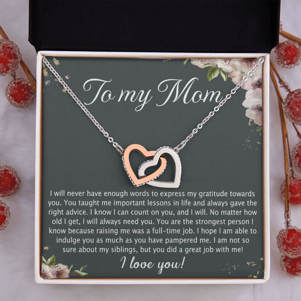 To My Mother Mom Best Friend In Law Bonus Step For Mother Day Birthday Wedding Engagement From Son Daughter Step In Law Necklace Gift Interlocking Hearts Necklace