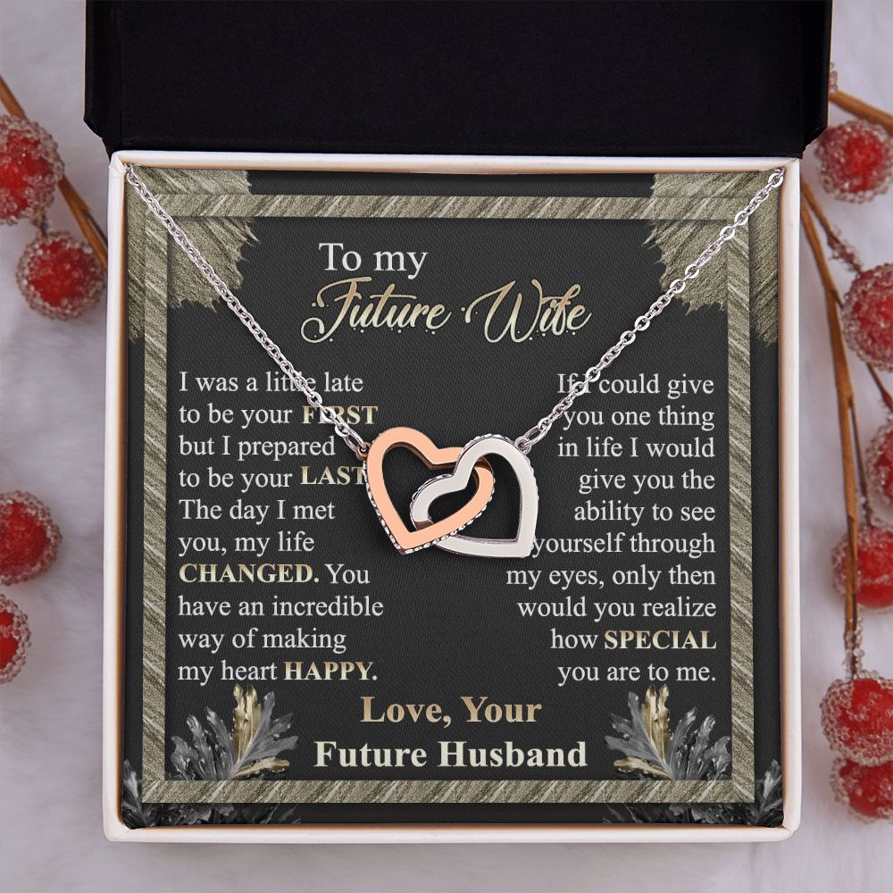 To My Future Wife Necklace from Boyfriend, Personalized Necklace for Women, Luxury Necklace for Girlfriend, Wedding Anniversary Present For Her, Girlfriend Gift Jewelry Christmas Birthday Gift Interlocking Hearts Necklace