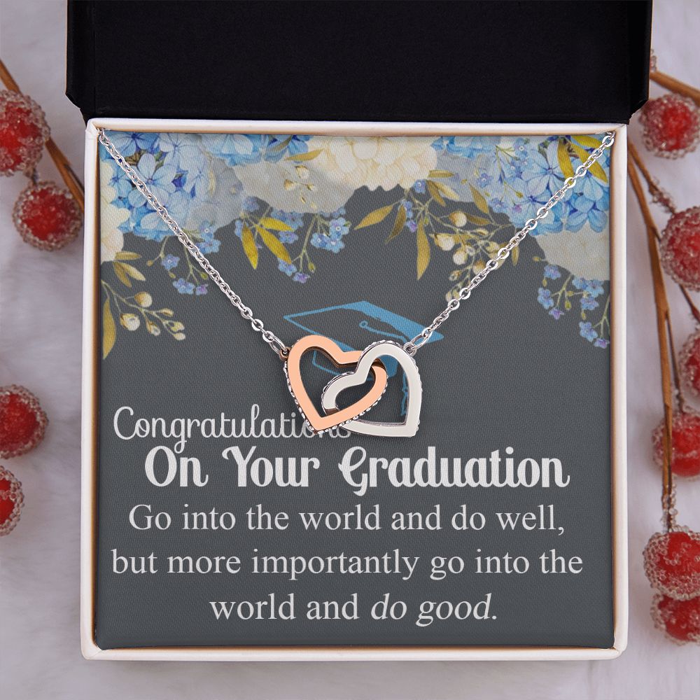 Graduation Gift Necklace For Girls, Graduation Jewelry, College, High School Congrats Graduation Pendants Gift For Daughter, Granddaughter, Niece, Sister Interlocking Hearts Necklace