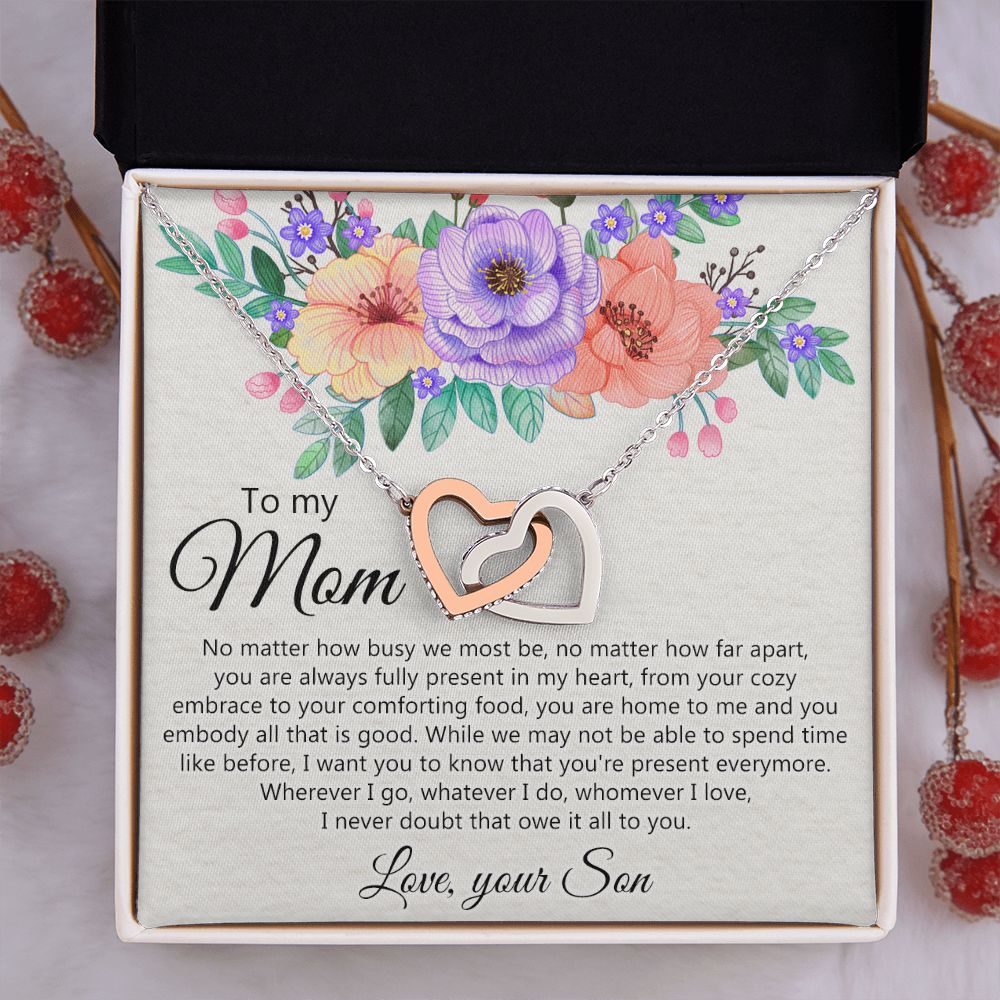 To my Mom Love Your Son Necklace, Meaningful Gift for Mom Necklace Jewelry for Women, Gift for Mom from Son, Son to Mom Jewelry Box, Mom Gift on Mother's Day Birthday Holiday Present Interlocking Hearts Necklace