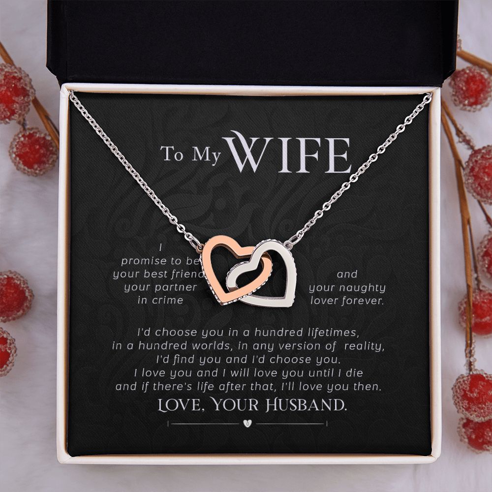 To My Wife Necklace Pendant Gift From Husband I'll Love You Then With Message Card and Gift Box. Valentine's Day Gift For Wife Future Wife Interlocking Hearts Necklace