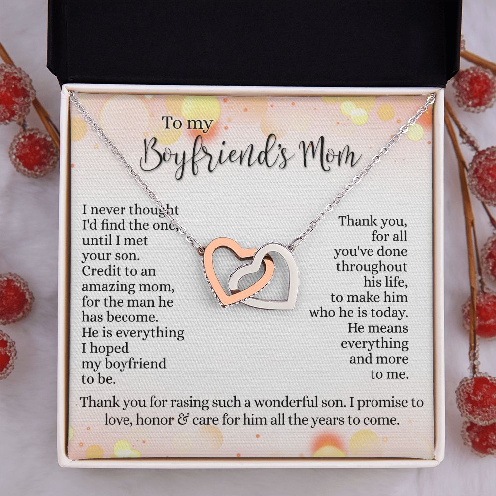 To My Boyfriend's Mom Necklace with Message Card Box, Birthday Gift For Boyfriends Mom, Mother's Day Necklace for Mother of Boyfriend, To My Boyfriends Mom Gifts Interlocking Hearts Necklace