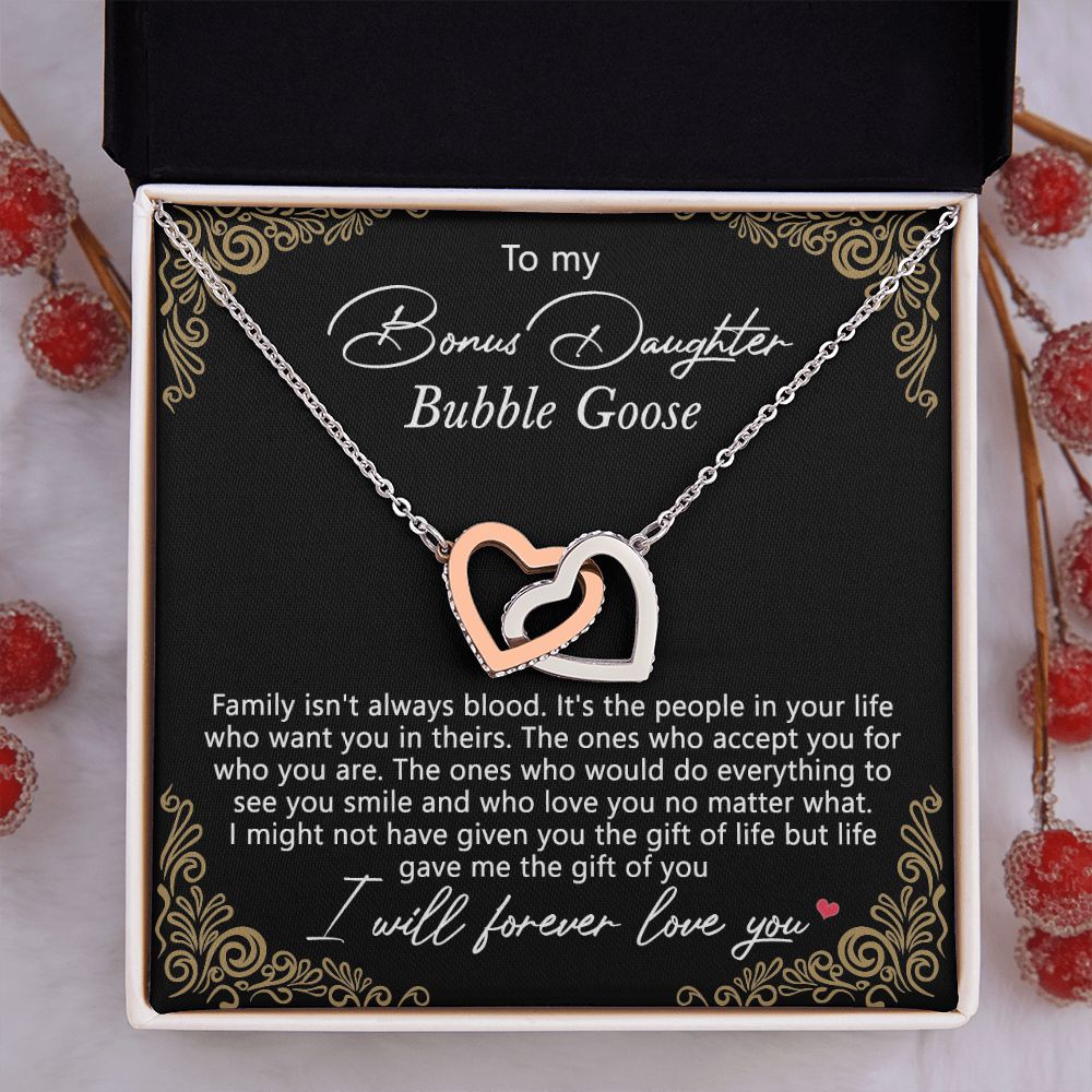 Bonus Daughter Gifts From Stepdad, Step Daughter Gifts From Stepmom, Stepdaughter Gifts From Stepdad, Father Stepdaughter Necklace, To My Bonus Daughter Necklaces, Christmas Gifts For Bonus9 Interlocking Hearts Necklace