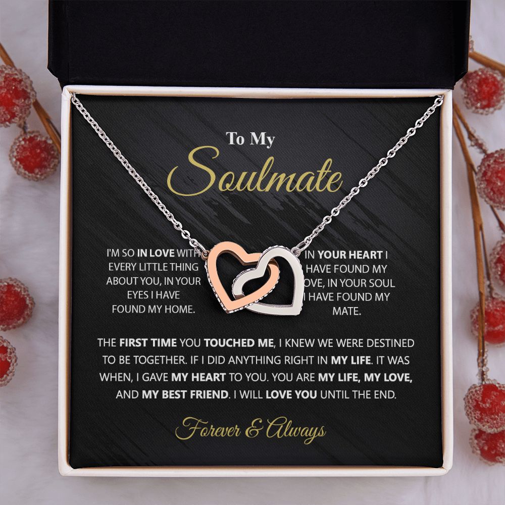 To My Soulmate Necklace for Women Birthday Christmas Jewelry Gifts For My Wife with Message Card Box Personalized Gift Present Pendant for Future Wife Soulmate Girlfriend Love 1 Interlocking Hearts Necklace