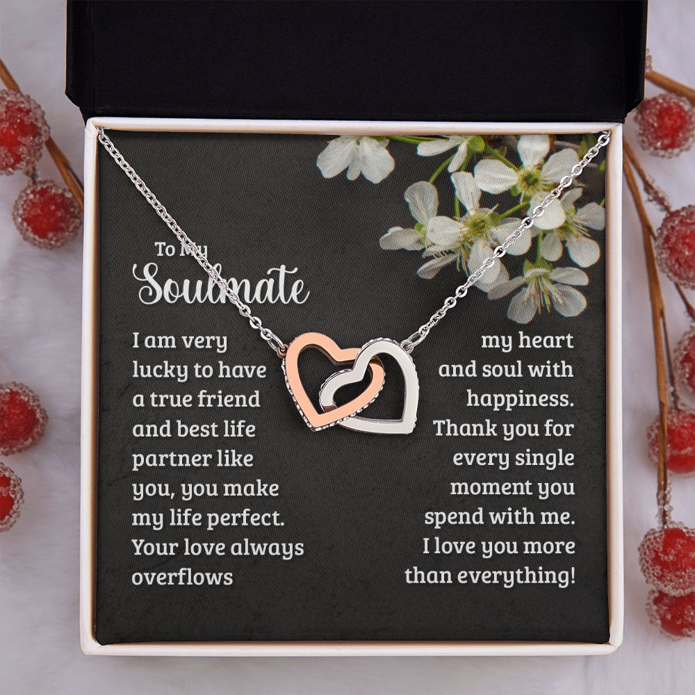 To My Soulmate Necklace for Women Birthday Christmas Jewelry Gifts For My Wife with Message Card Box Personalized Gift Present Pendant for Future Wife Soulmate Girlfriend Love 18 Interlocking Hearts Necklace