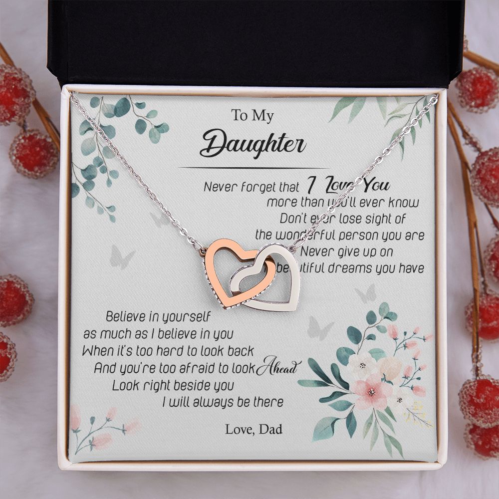 Jewelry Pendant Present for Daughter, To My Daughter Gift Necklace from Mom, Mother Daughter Gift Ideas, Birthday Christmas Gift Graduation Gifts for Daughters, Mother and Daughter Necklace 20 Interlocking Hearts Necklace